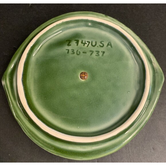 Vintage Green Pottery Bowl With Lid USA 2747 And 736-737 Markings - Picture 6 of 8